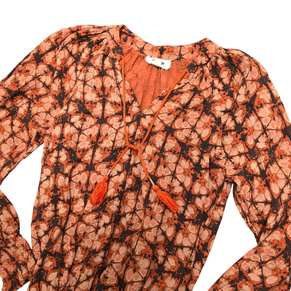 Porridge Orange Floral Print Tassle V Neck‎ Blouse Anthropologie Small